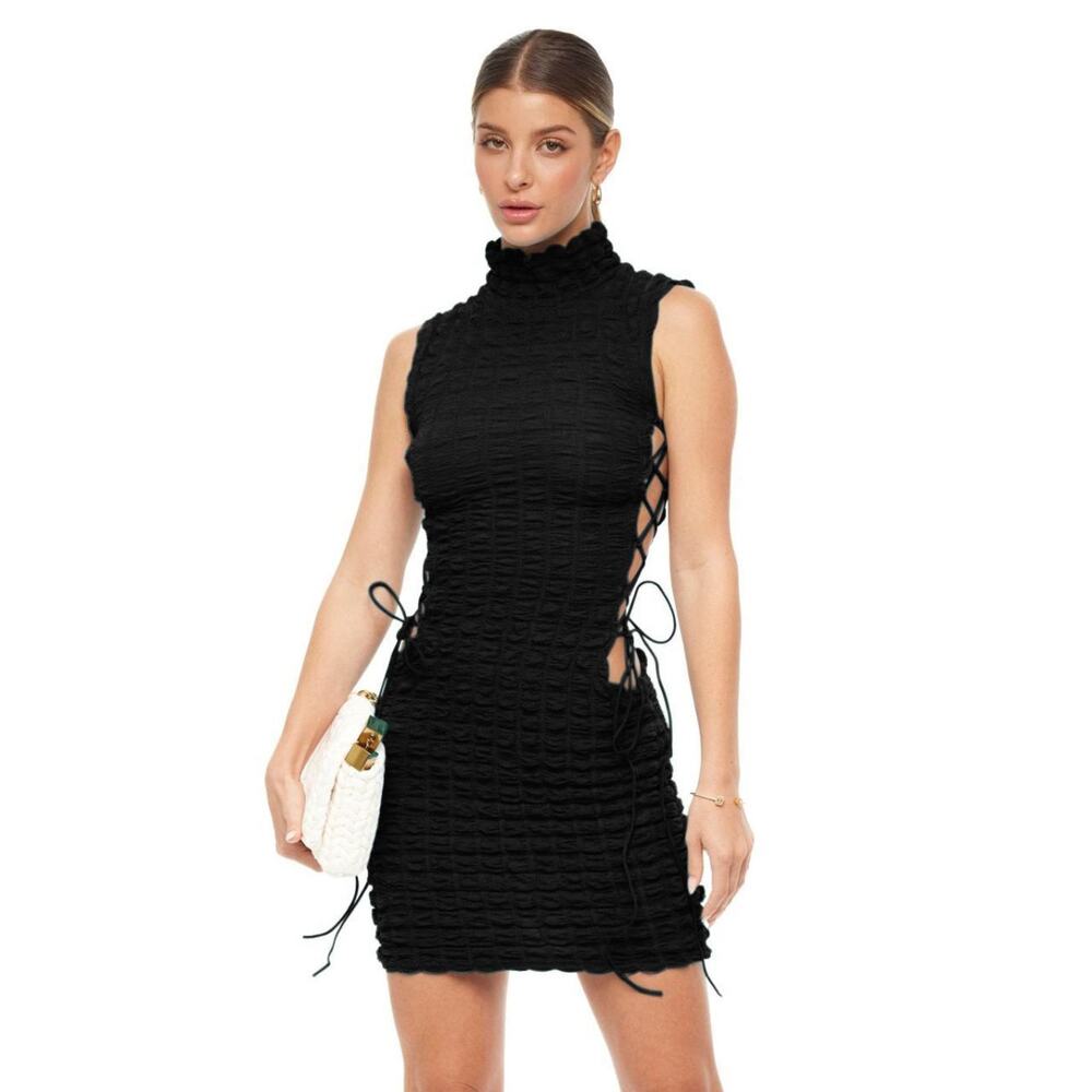 YG COLLECTION: Malvina Strap Up Mini Dress - Black